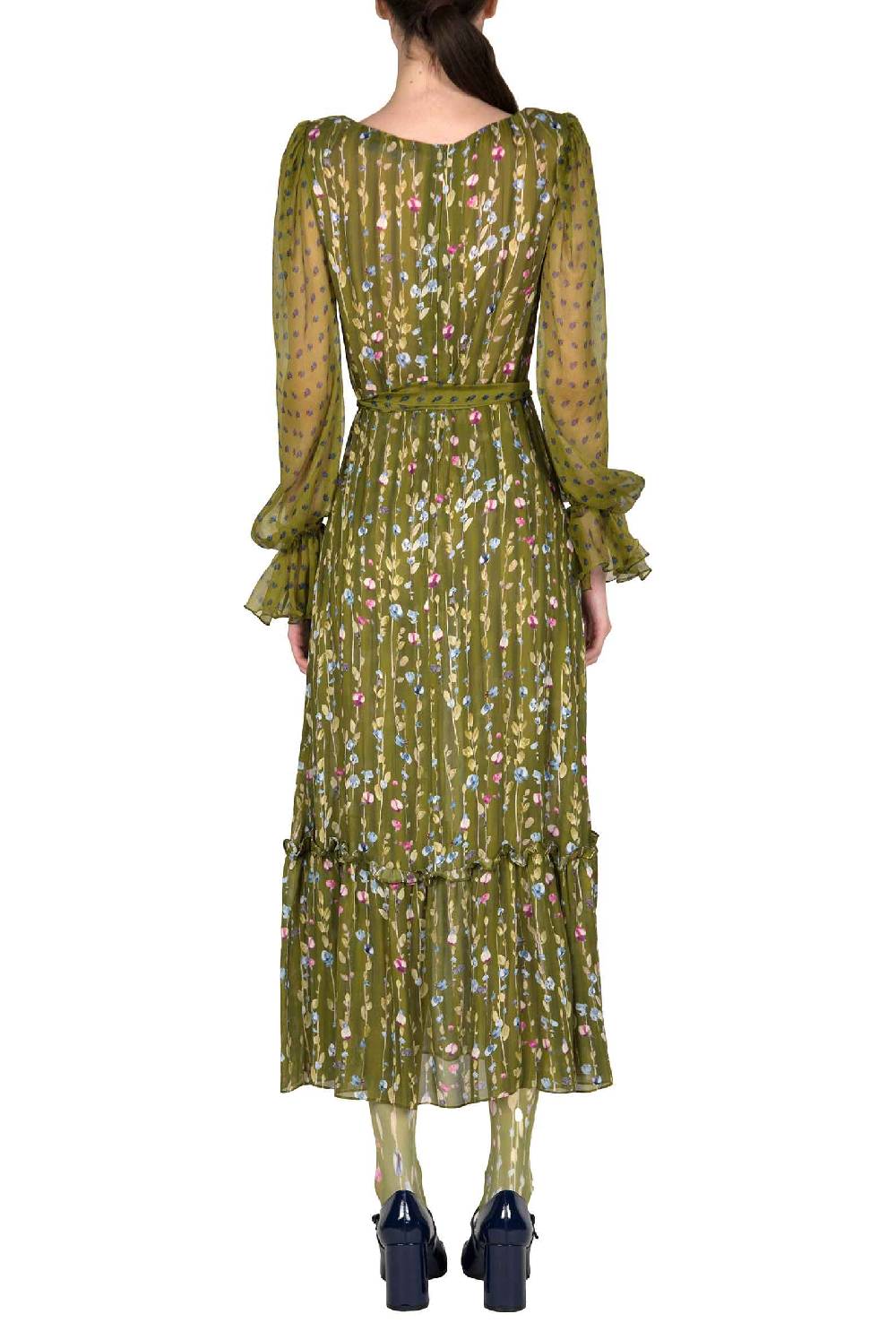 Luisa Beccaria Abito in georgette stampata con ghirlande di fiori Fino al 60% di sconto