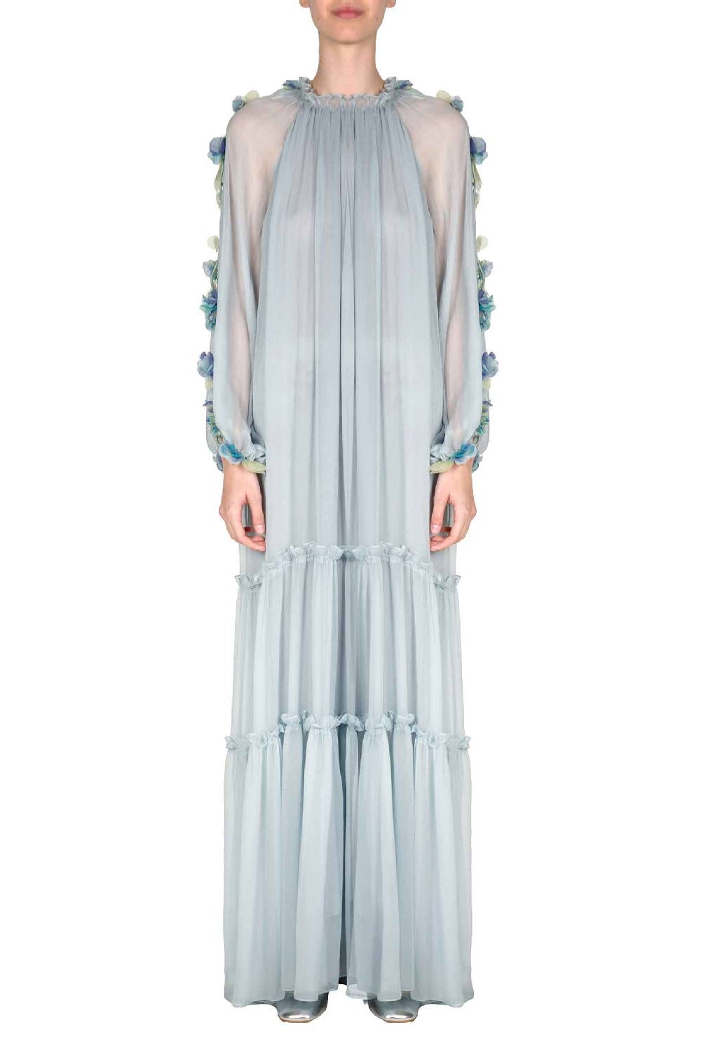 Luisa Beccaria Abito lungo in chiffon con dettaglio floreale Officina