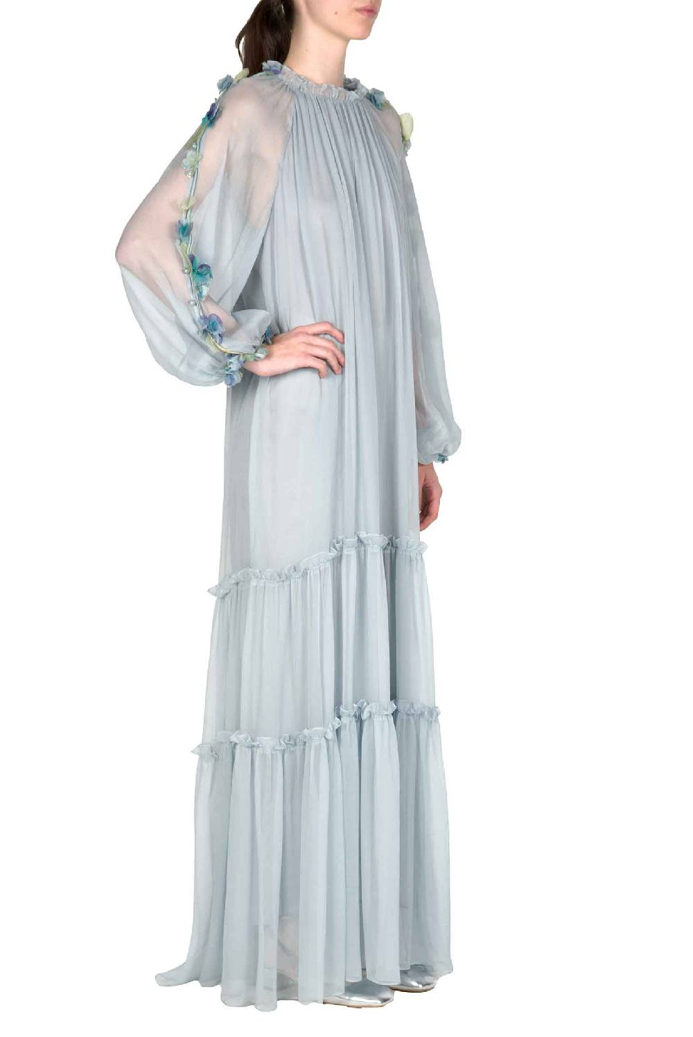 Luisa Beccaria Abito lungo in chiffon con dettaglio floreale Officina