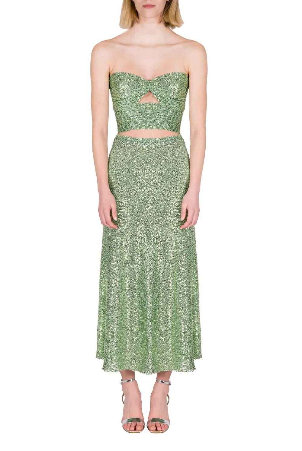 Luisa Beccaria Gonna con paillettes verde salvia Black Friday Prezzi