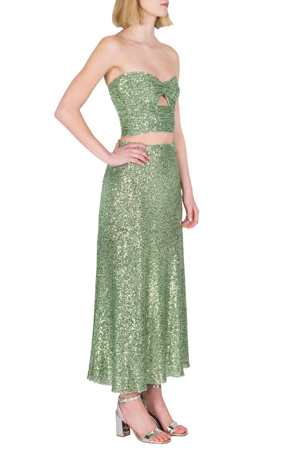 Luisa Beccaria Gonna con paillettes verde salvia Black Friday Prezzi