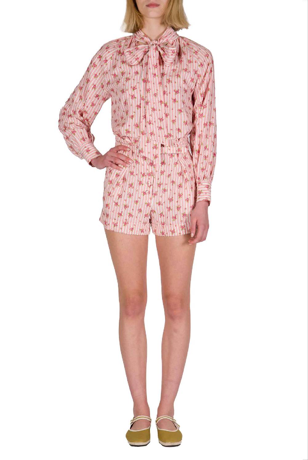 Luisa Beccaria Bermuda in cotone con rose a righe Sconti questo mese