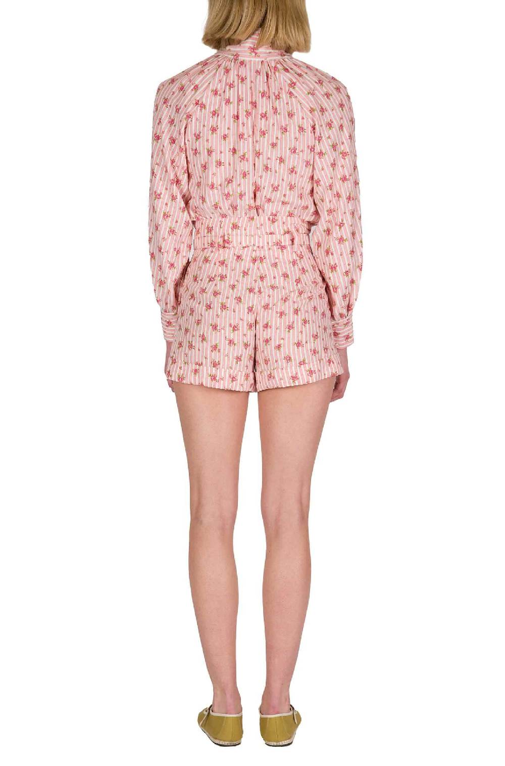 Luisa Beccaria Bermuda in cotone con rose a righe Sconti questo mese