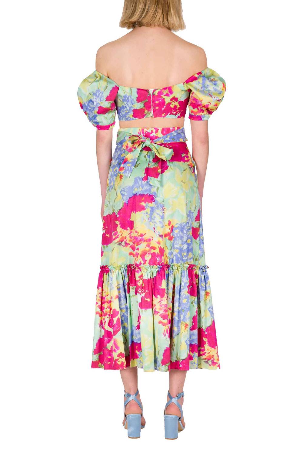 Luisa Beccaria Top in cotone stampato con spalle scoperte con fiori astratti Italy