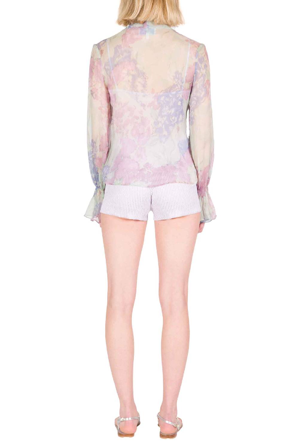 Luisa Beccaria Camicia in chiffon stampato con fiocco in fiori astratti In Linea