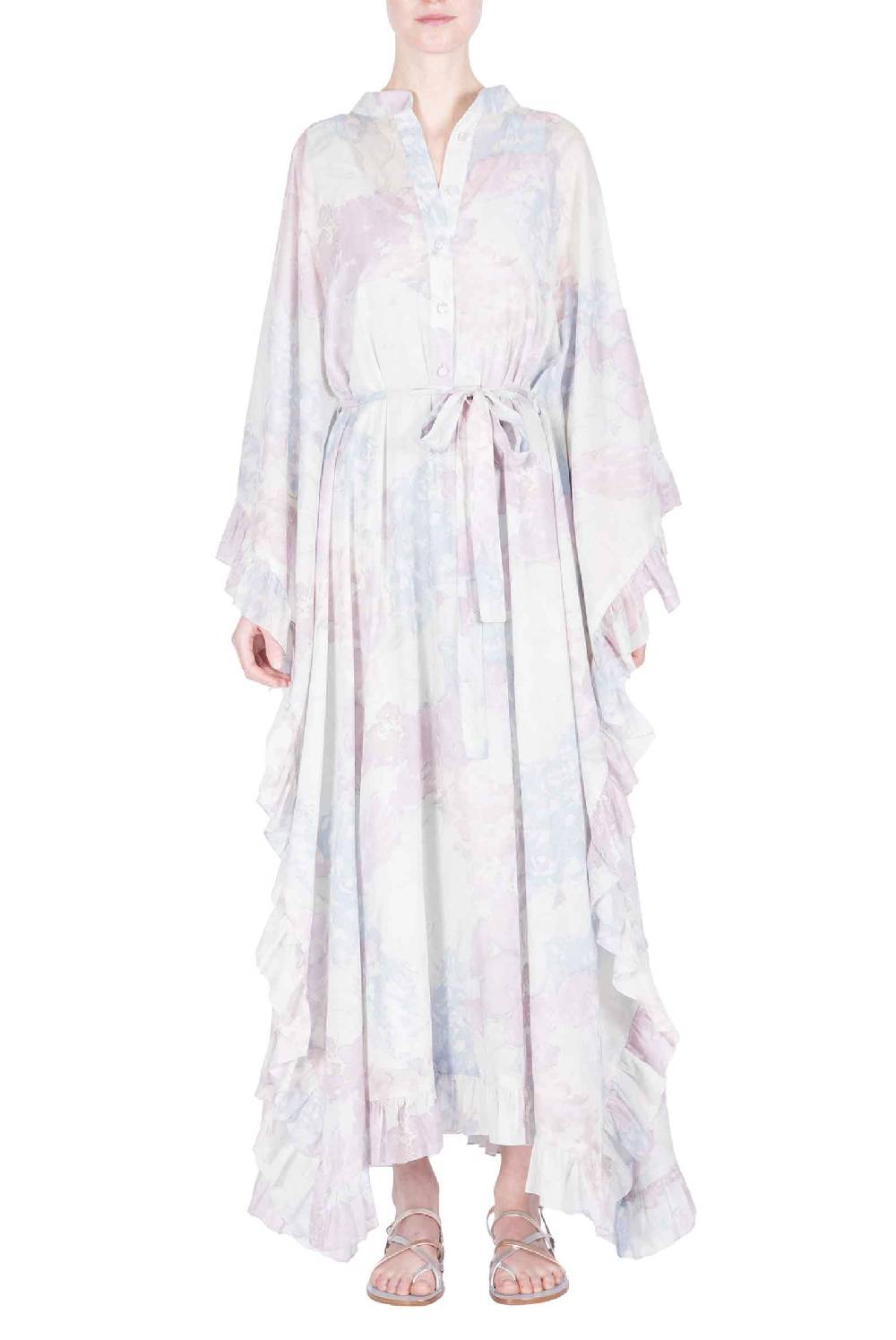 Luisa Beccaria Caftano in cotone con fiori astratti Promozione