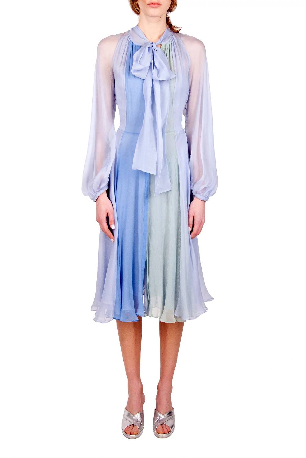 Luisa Beccaria Abito Corto In Chiffon Tricolore Con Fiocco Consegna Veloce