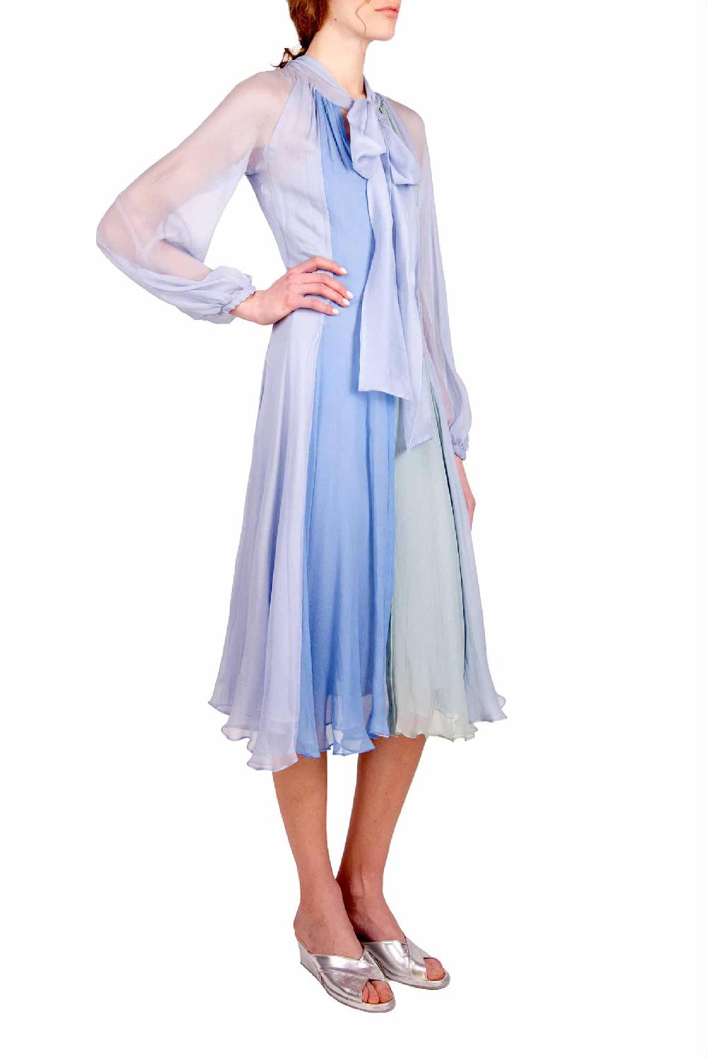 Luisa Beccaria Abito Corto In Chiffon Tricolore Con Fiocco Consegna Veloce