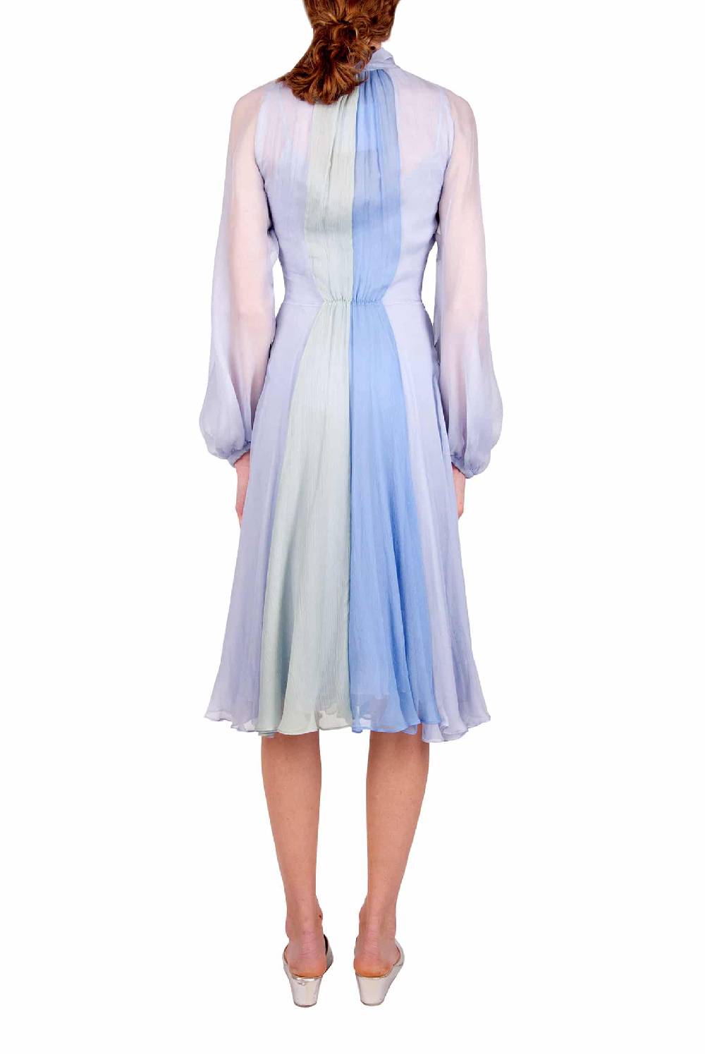 Luisa Beccaria Abito Corto In Chiffon Tricolore Con Fiocco Consegna Veloce