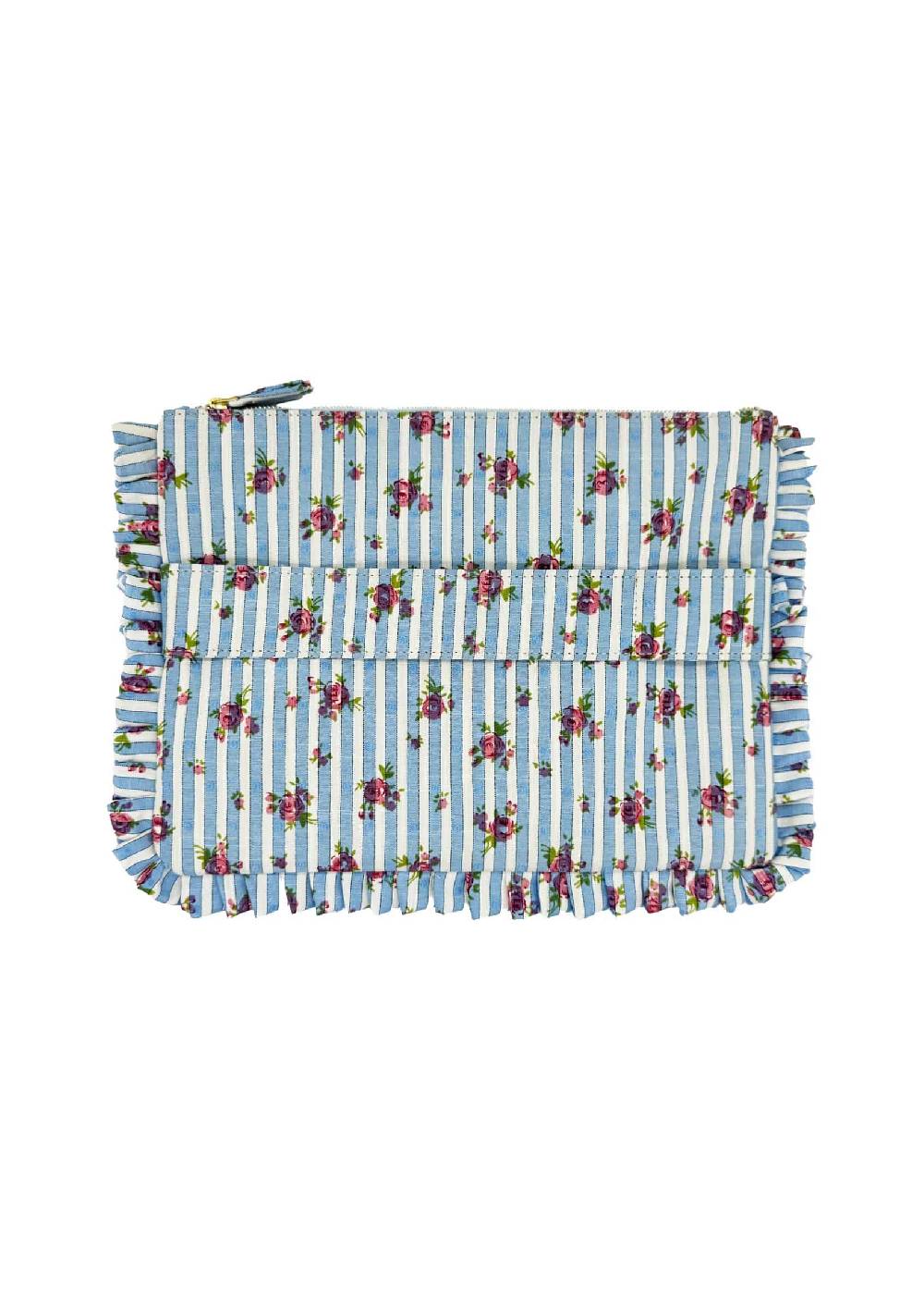 Luisa Beccaria Pochette Grande A Mano Con Rose Rigate Blu Affare Del Giorno