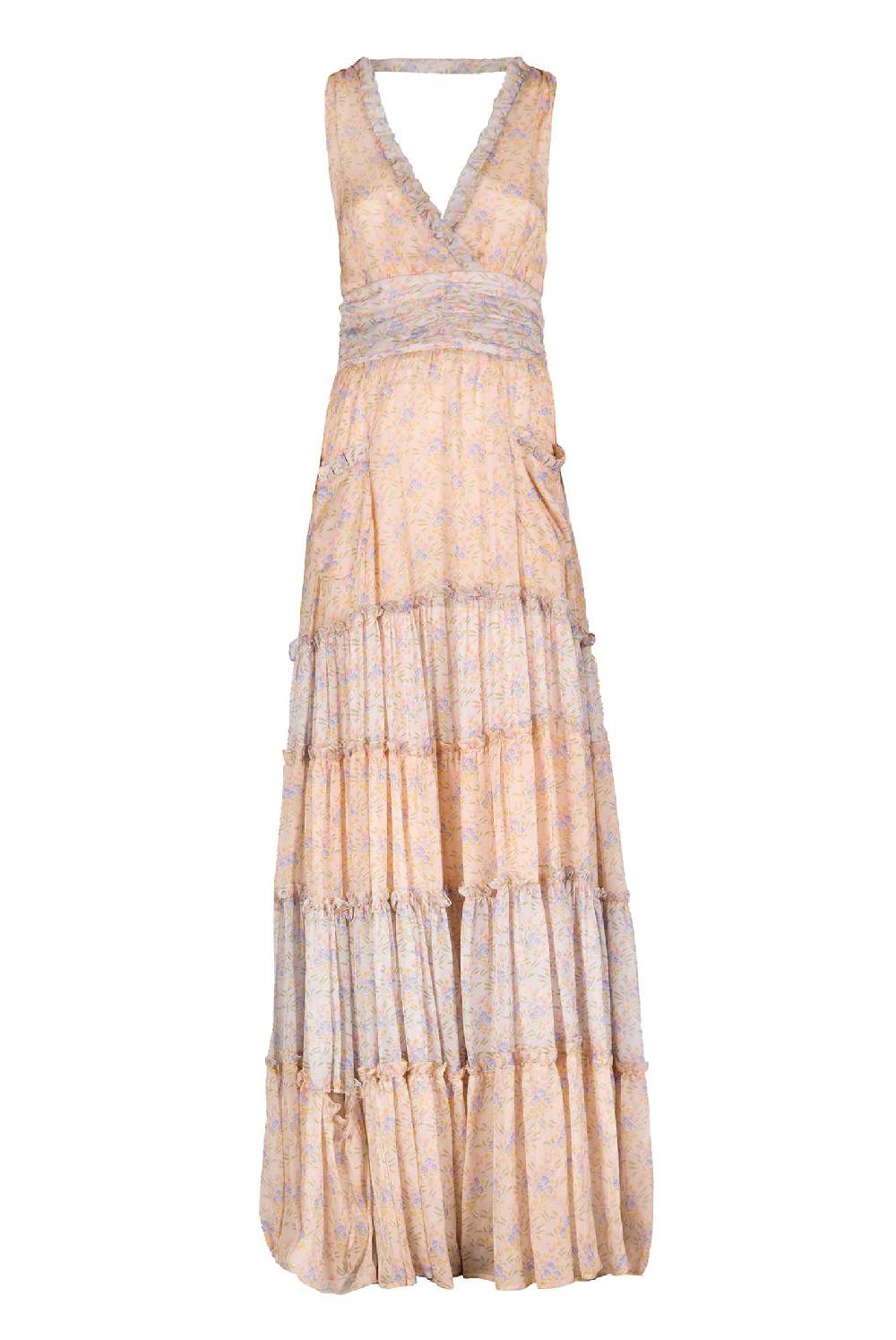 Luisa Beccaria Abito lungo in chiffon increspato Blooming Mirage Sconto