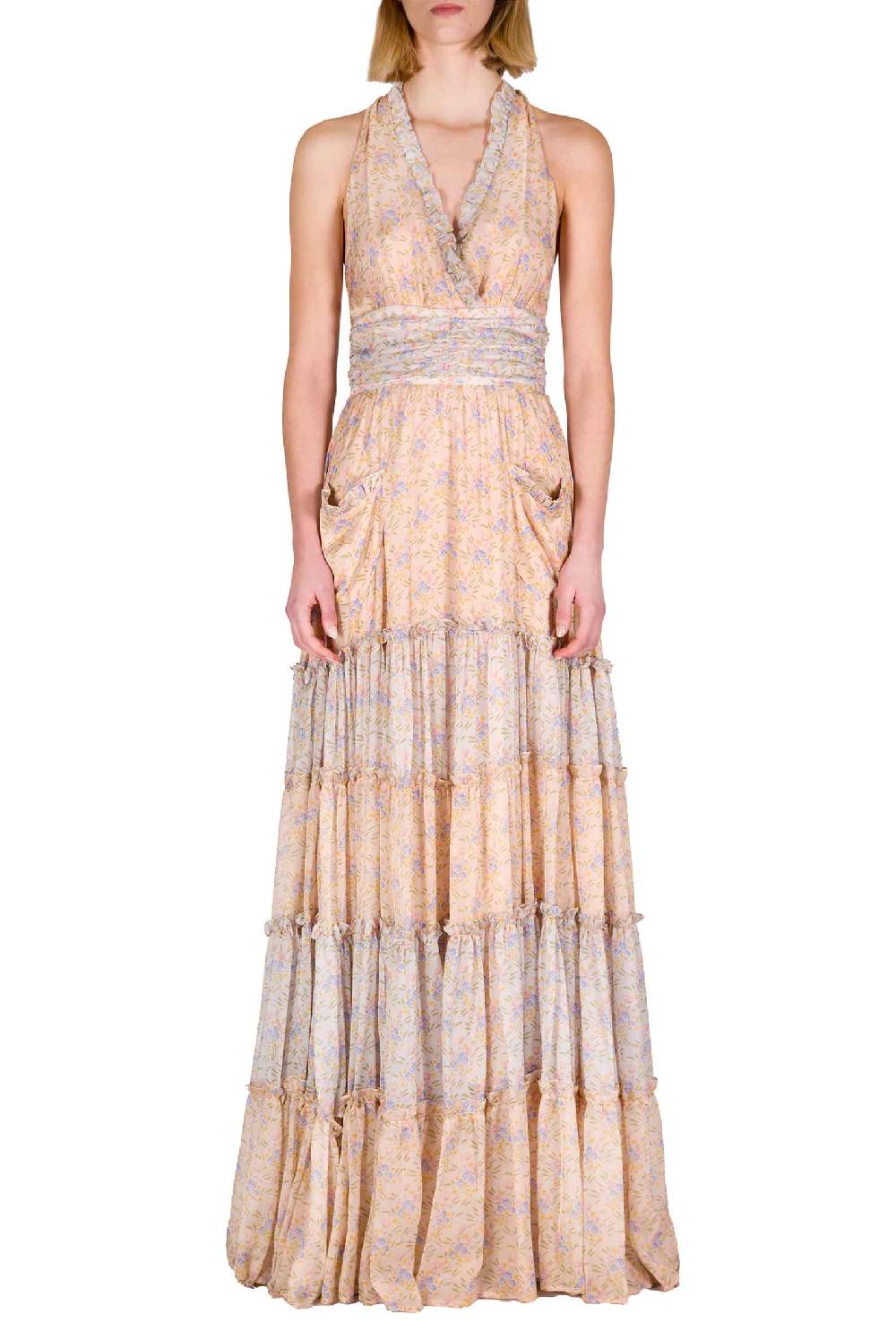 Luisa Beccaria Abito lungo in chiffon increspato Blooming Mirage Sconto