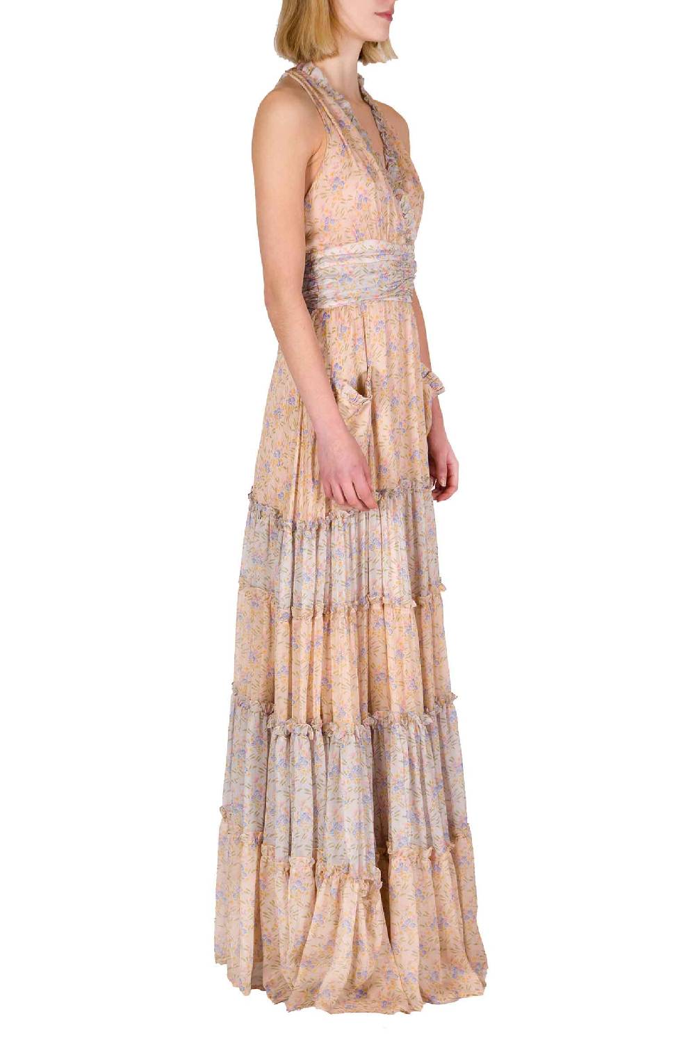 Luisa Beccaria Abito lungo in chiffon increspato Blooming Mirage Sconto