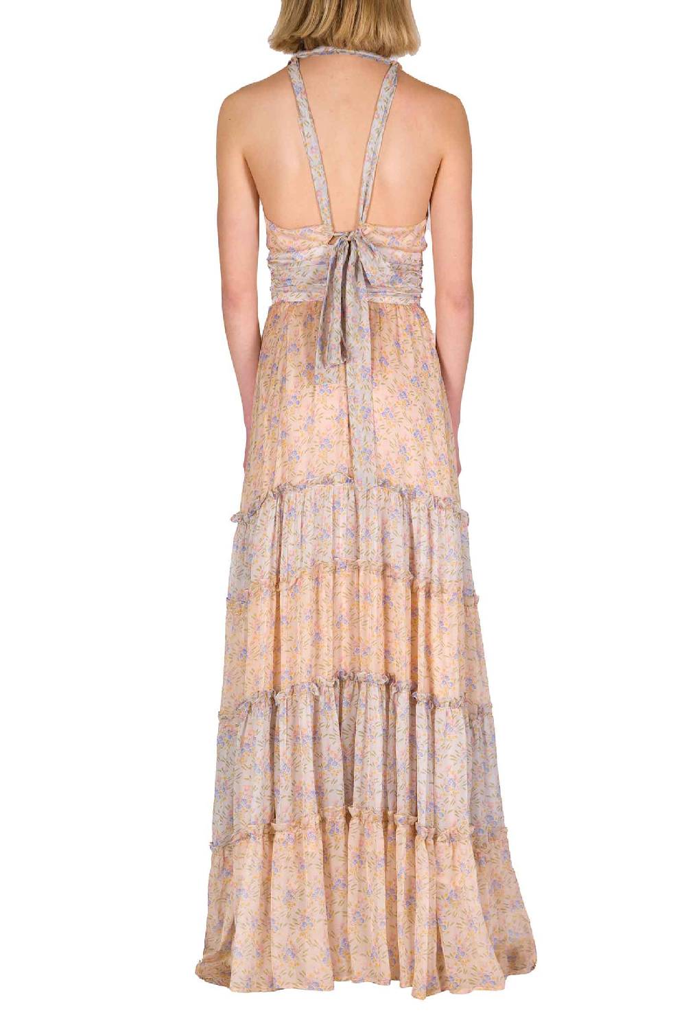 Luisa Beccaria Abito lungo in chiffon increspato Blooming Mirage Sconto