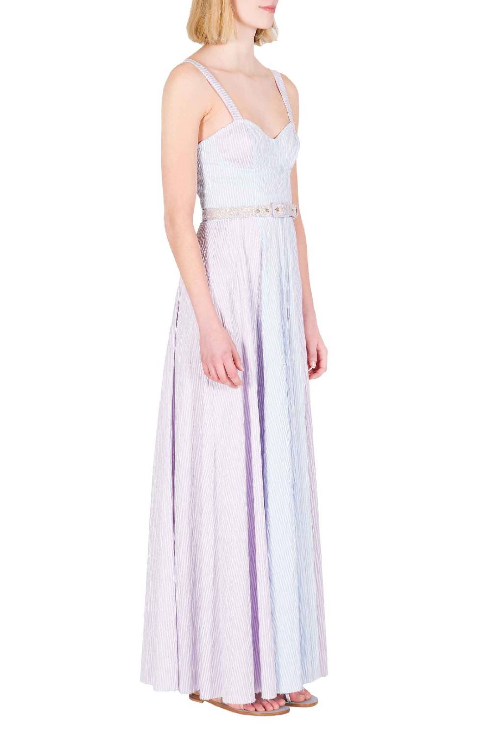 Luisa Beccaria Abito bustier in cotone con spalline a righe bicolori Vendita Calda