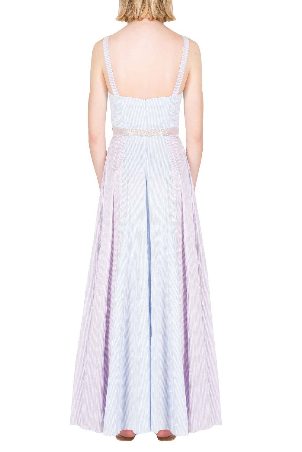 Luisa Beccaria Abito bustier in cotone con spalline a righe bicolori Vendita Calda