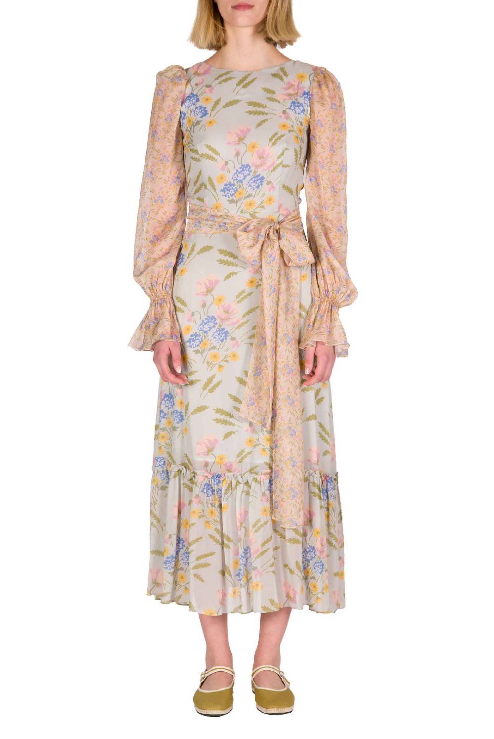 Luisa Beccaria Abito in georgette stampata Blooming Mirage Saldi Di Fabbrica