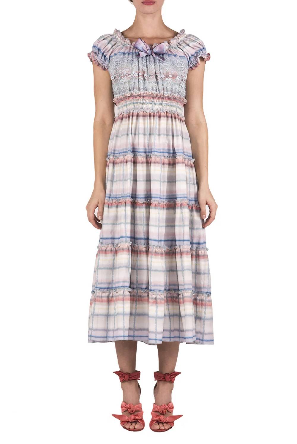 Luisa Beccaria Abito midi in cotone melt con pizzo Vendite Flash