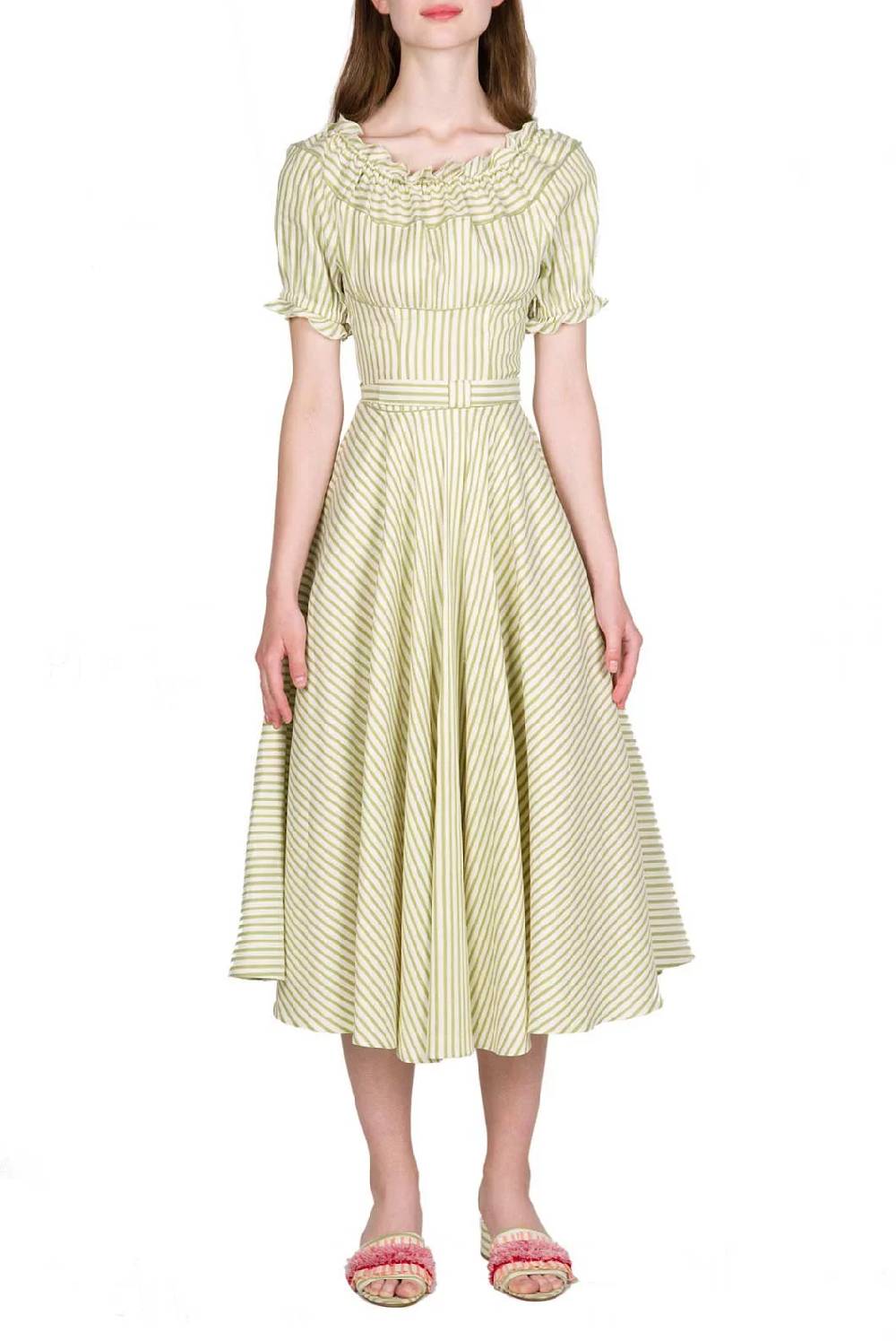 Luisa Beccaria Abito midi in misto cotone con spalle scoperte Comprare a buon mercato