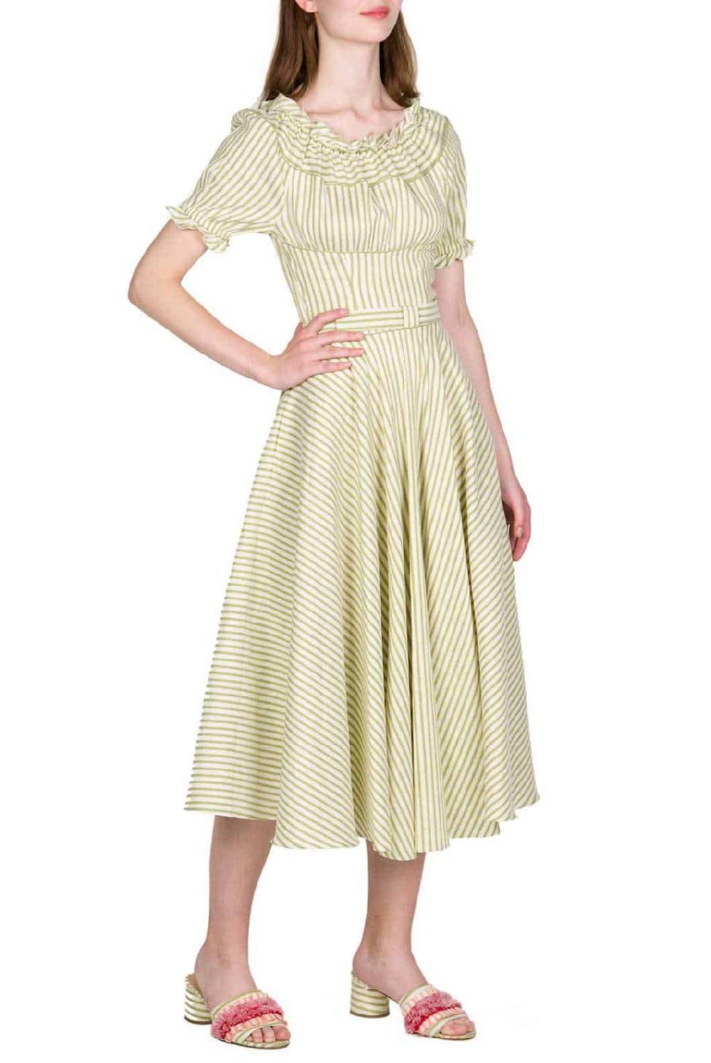 Luisa Beccaria Abito midi in misto cotone con spalle scoperte Comprare a buon mercato