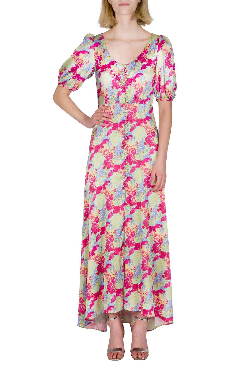 Luisa Beccaria Abito Bottoncino Con Collo Tondo a Fiori Astratti Black Friday