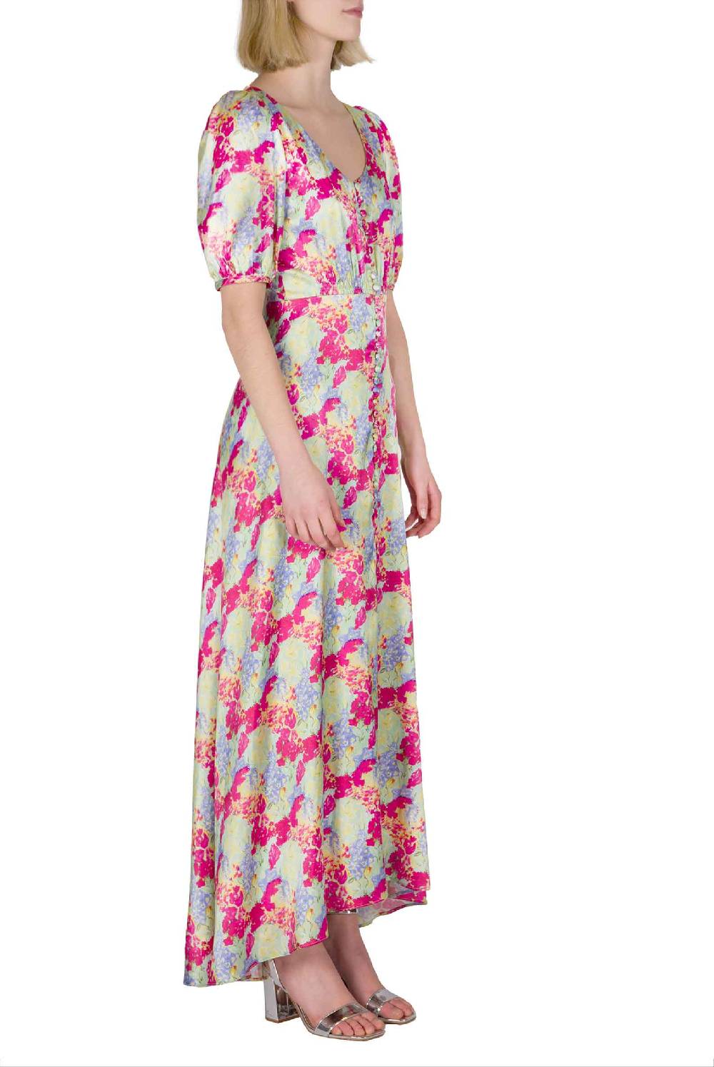 Luisa Beccaria Abito Bottoncino Con Collo Tondo a Fiori Astratti Black Friday