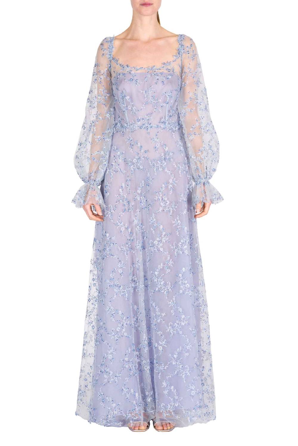 Luisa Beccaria Abito da sera in tulle blu con ricami Offerta Pasqua