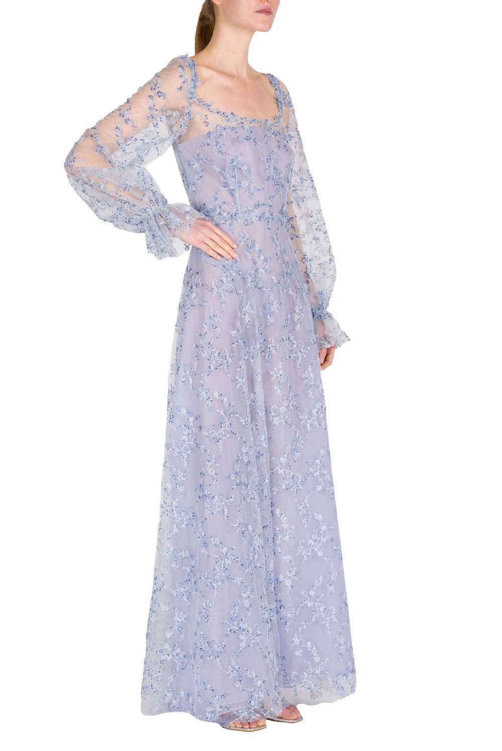 Luisa Beccaria Abito da sera in tulle blu con ricami Offerta Pasqua