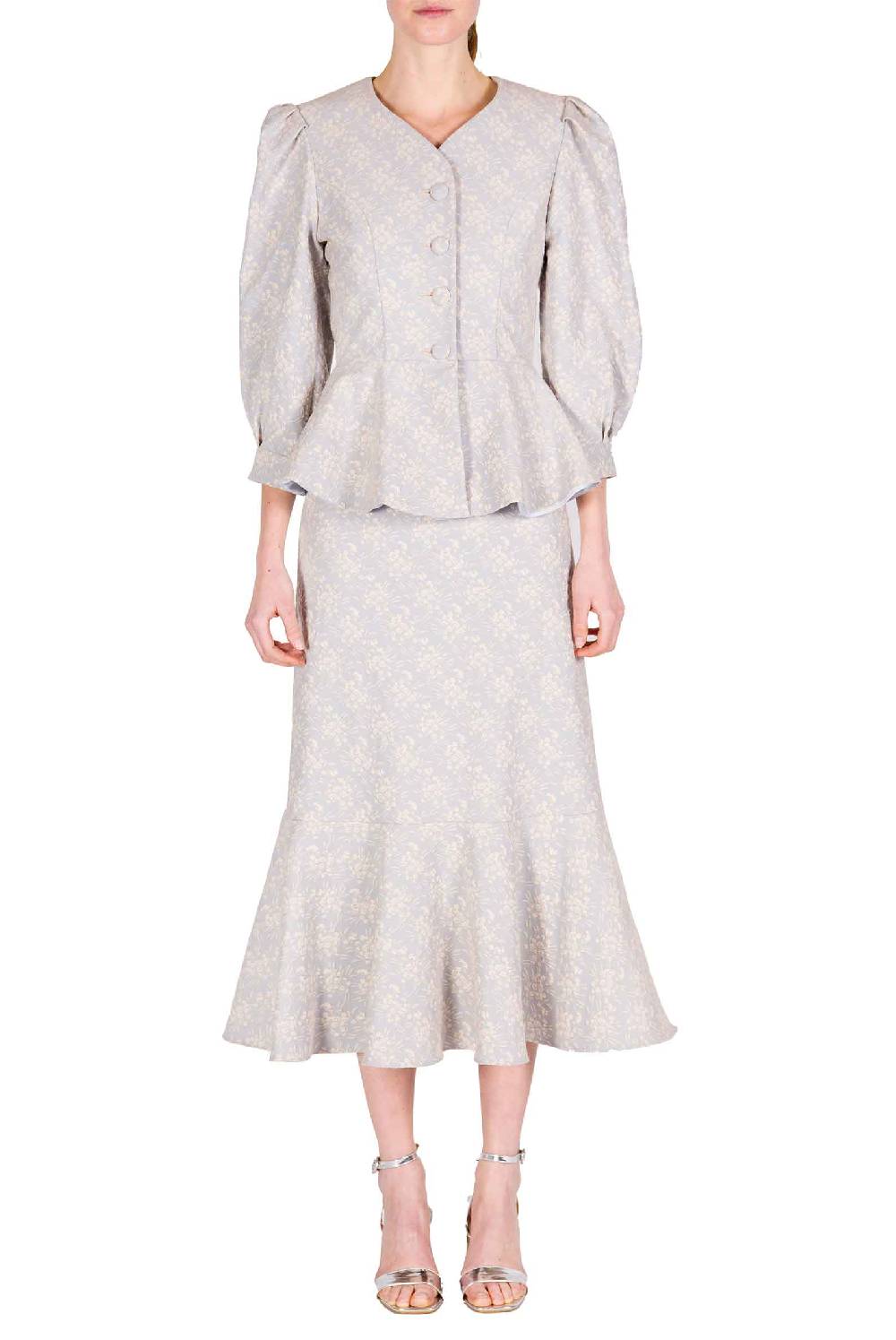 Luisa Beccaria Giacca a balze in jacquard floreale con maniche a sbuffo Smaltimento dello stoccaggio