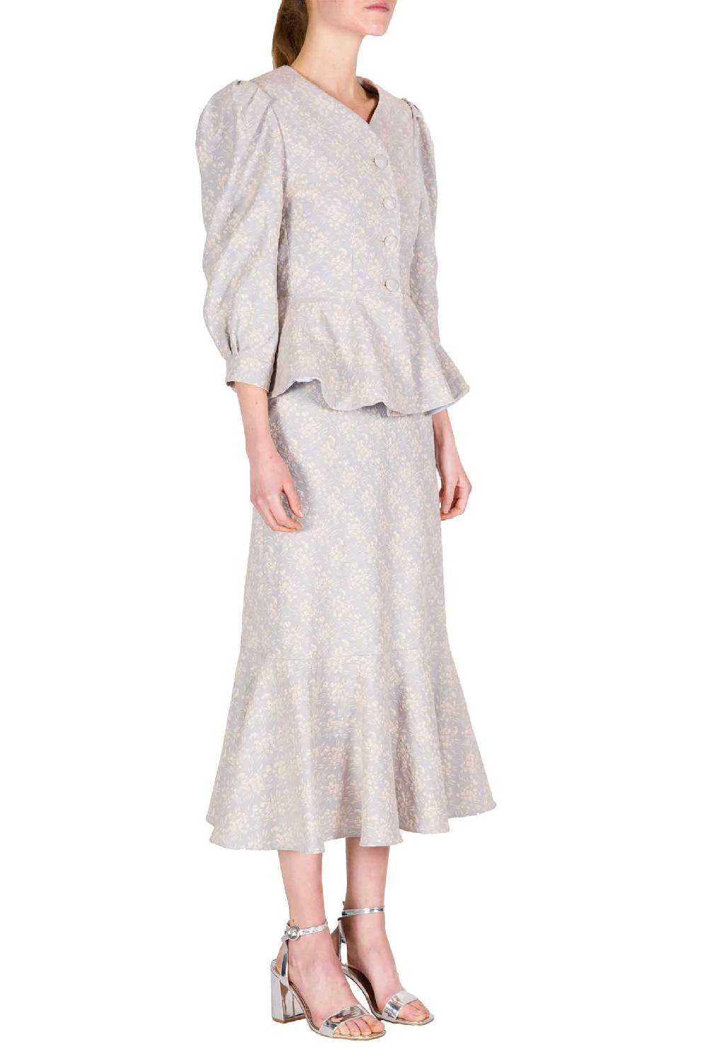 Luisa Beccaria Giacca a balze in jacquard floreale con maniche a sbuffo Smaltimento dello stoccaggio