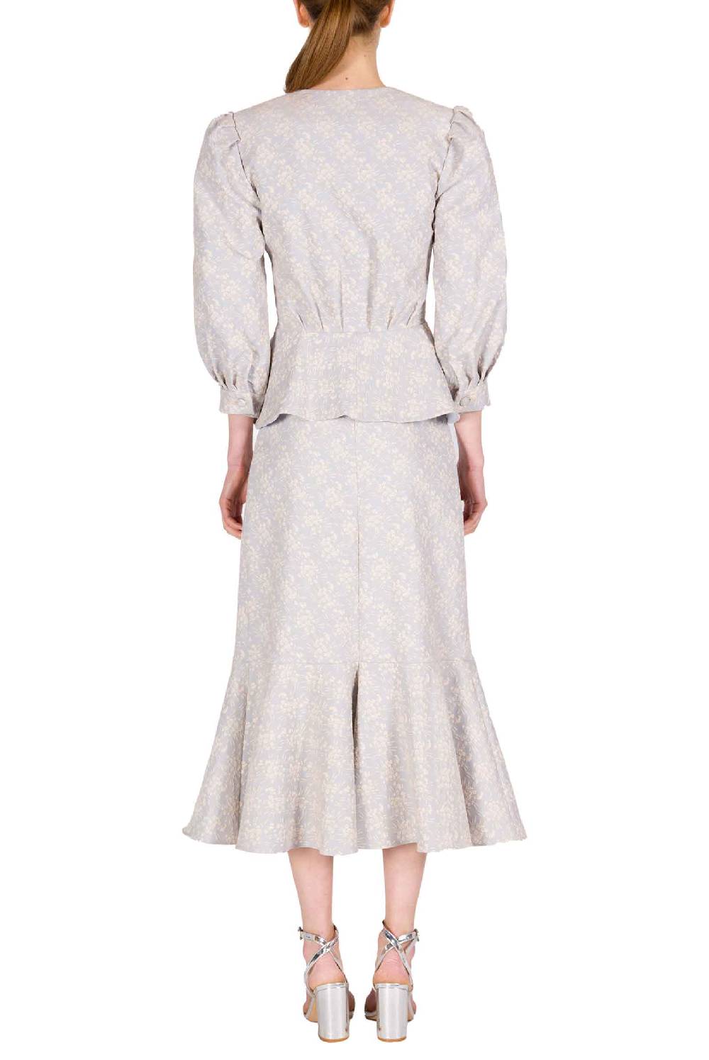 Luisa Beccaria Giacca a balze in jacquard floreale con maniche a sbuffo Smaltimento dello stoccaggio