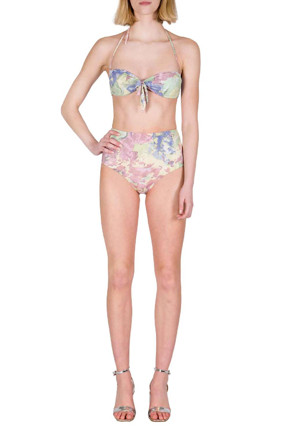 Luisa Beccaria Bikini slip a fascia e vita alta in fiori astratti Vendita calda