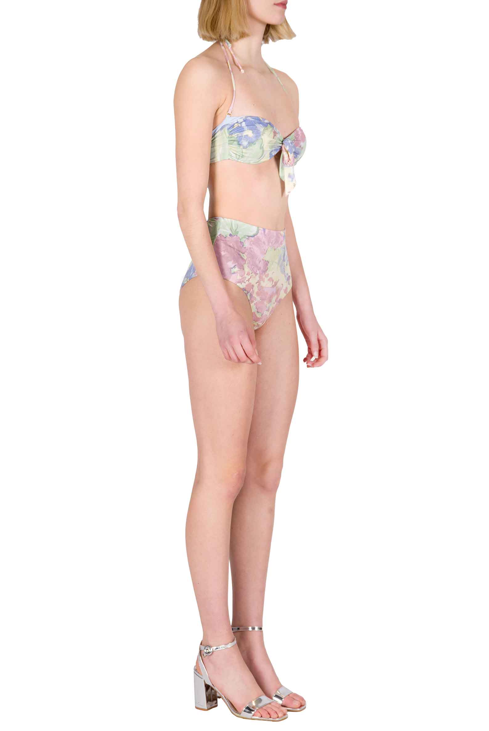 Luisa Beccaria Bikini slip a fascia e vita alta in fiori astratti Vendita calda