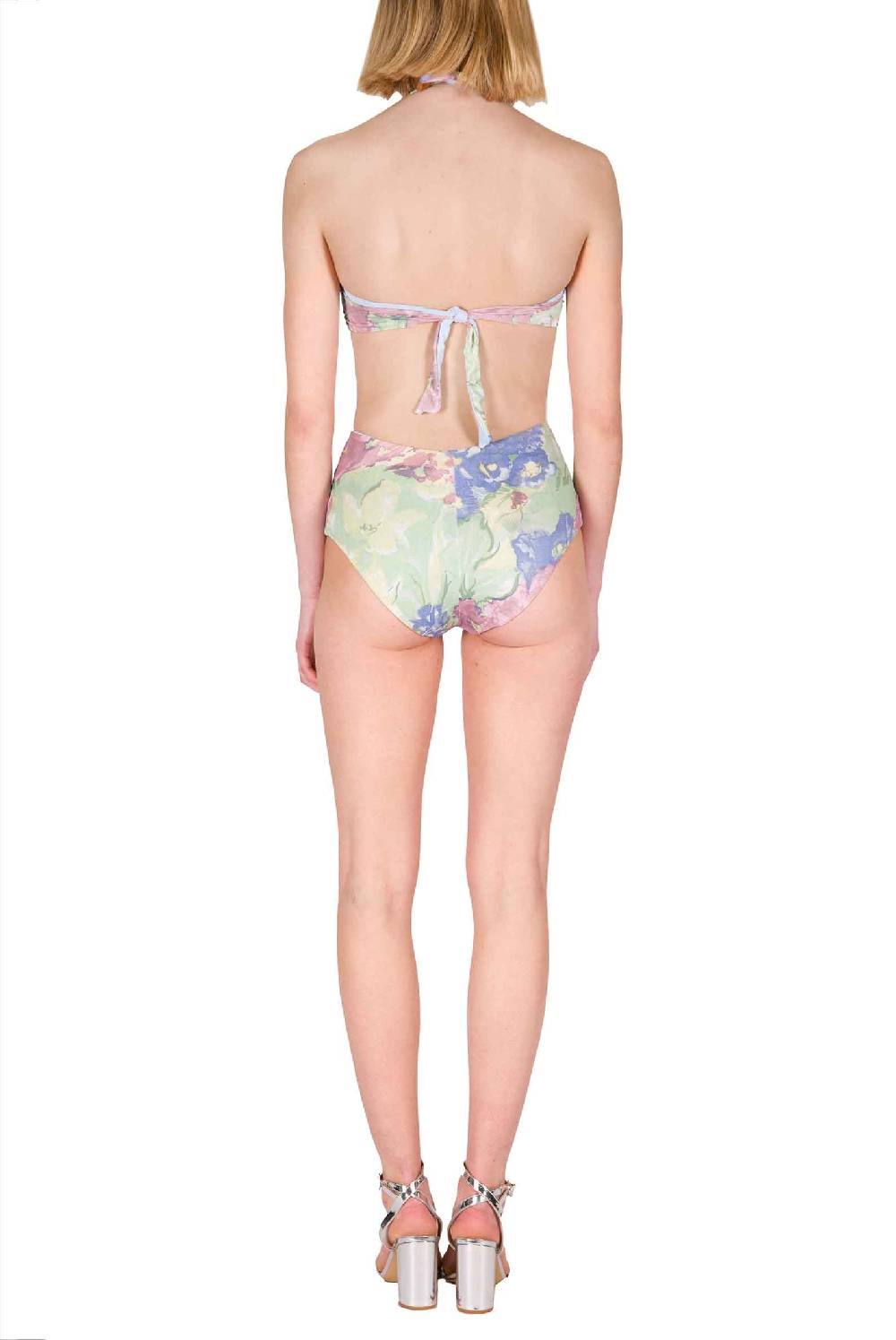 Luisa Beccaria Bikini slip a fascia e vita alta in fiori astratti Vendita calda