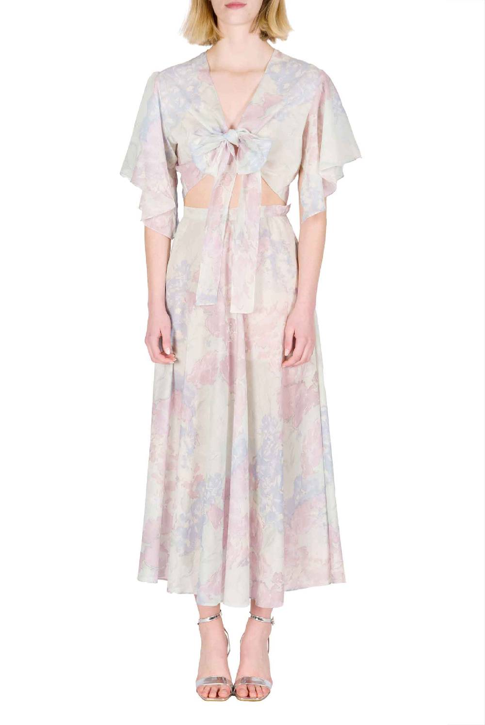 Luisa Beccaria Top con volant e fiocco in fiori astratti Latest fashion