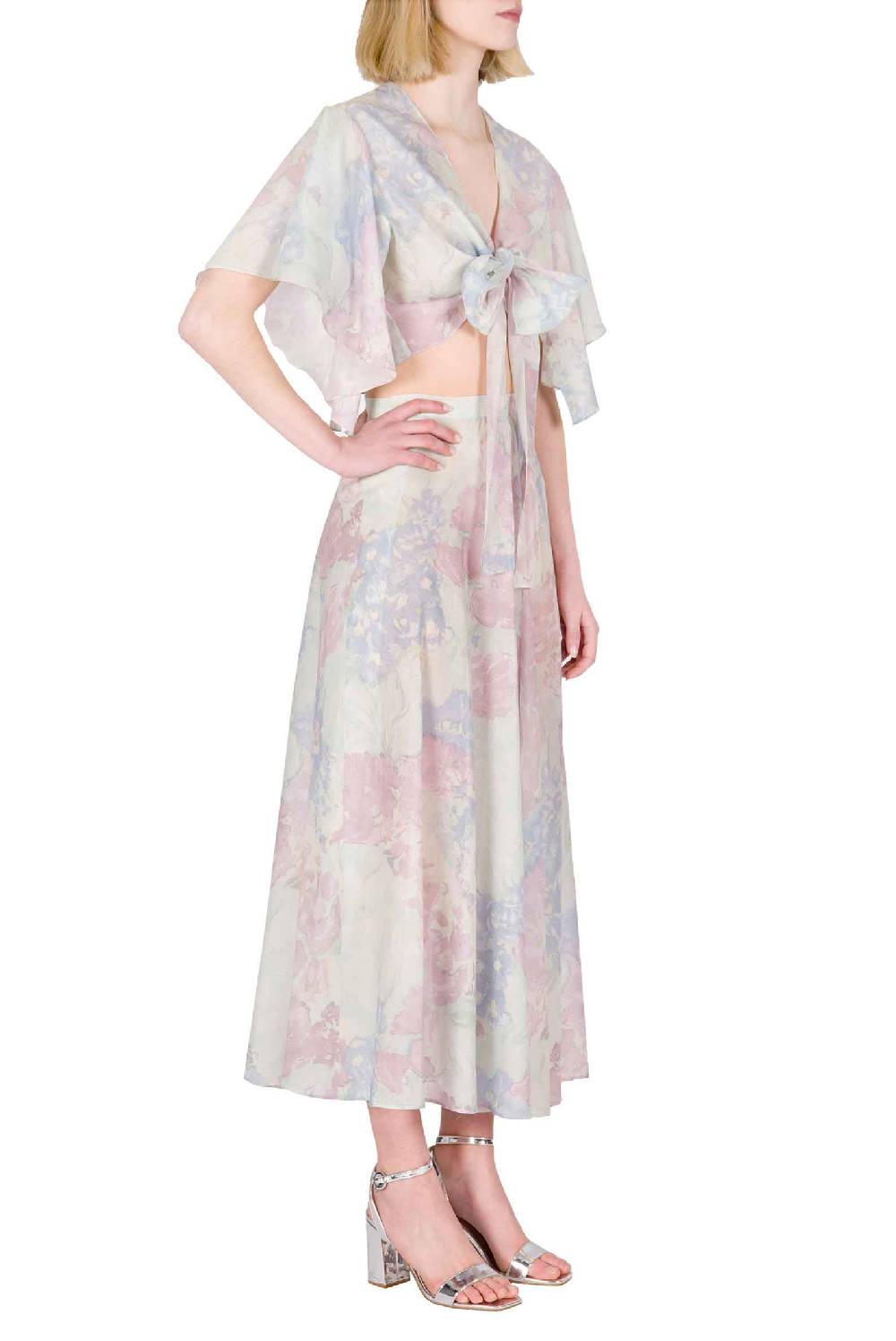 Luisa Beccaria Gonna in cotone leggero stampato con fiori astratti Offerta temporanea