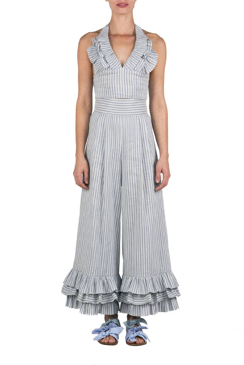 Luisa Beccaria Top all'americana in misto lino e cotone con scollo a V Comprane uno, ottenene uno gratis
