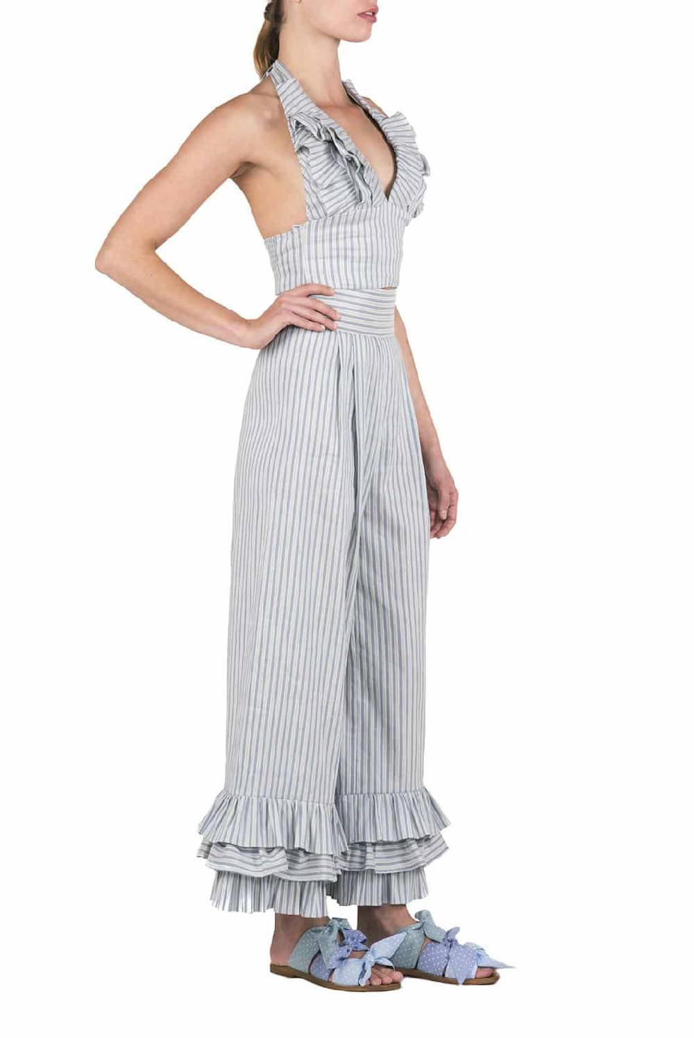 Luisa Beccaria Top all'americana in misto lino e cotone con scollo a V Comprane uno, ottenene uno gratis
