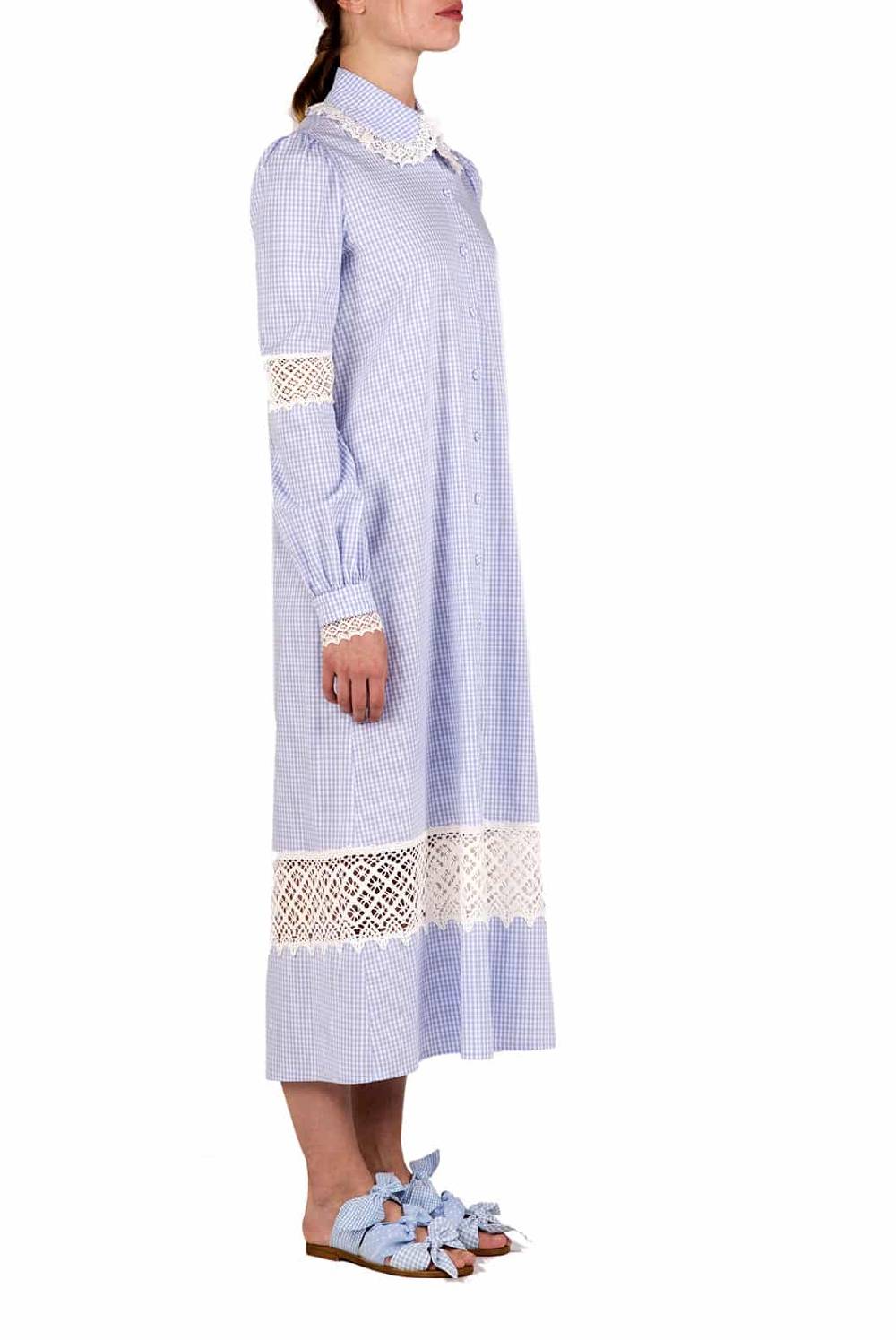 Luisa Beccaria Abito chemisier in cotone a quadretti con pizzo Offerte speciali