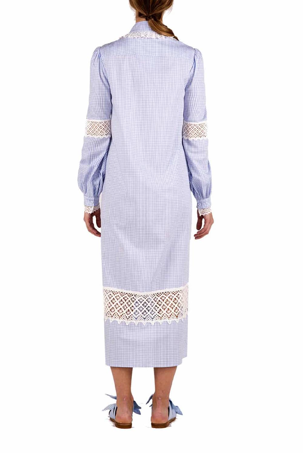 Luisa Beccaria Abito chemisier in cotone a quadretti con pizzo Offerte speciali