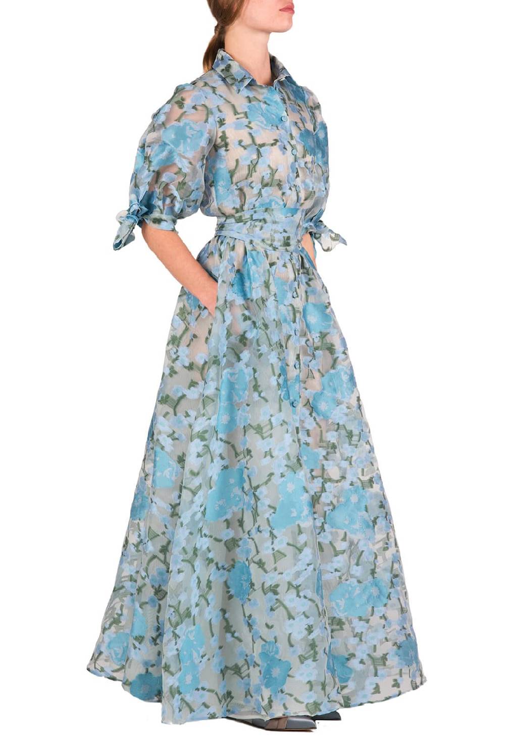 Luisa Beccaria Chemisier in organza con riempimento floreale Prezzo basso