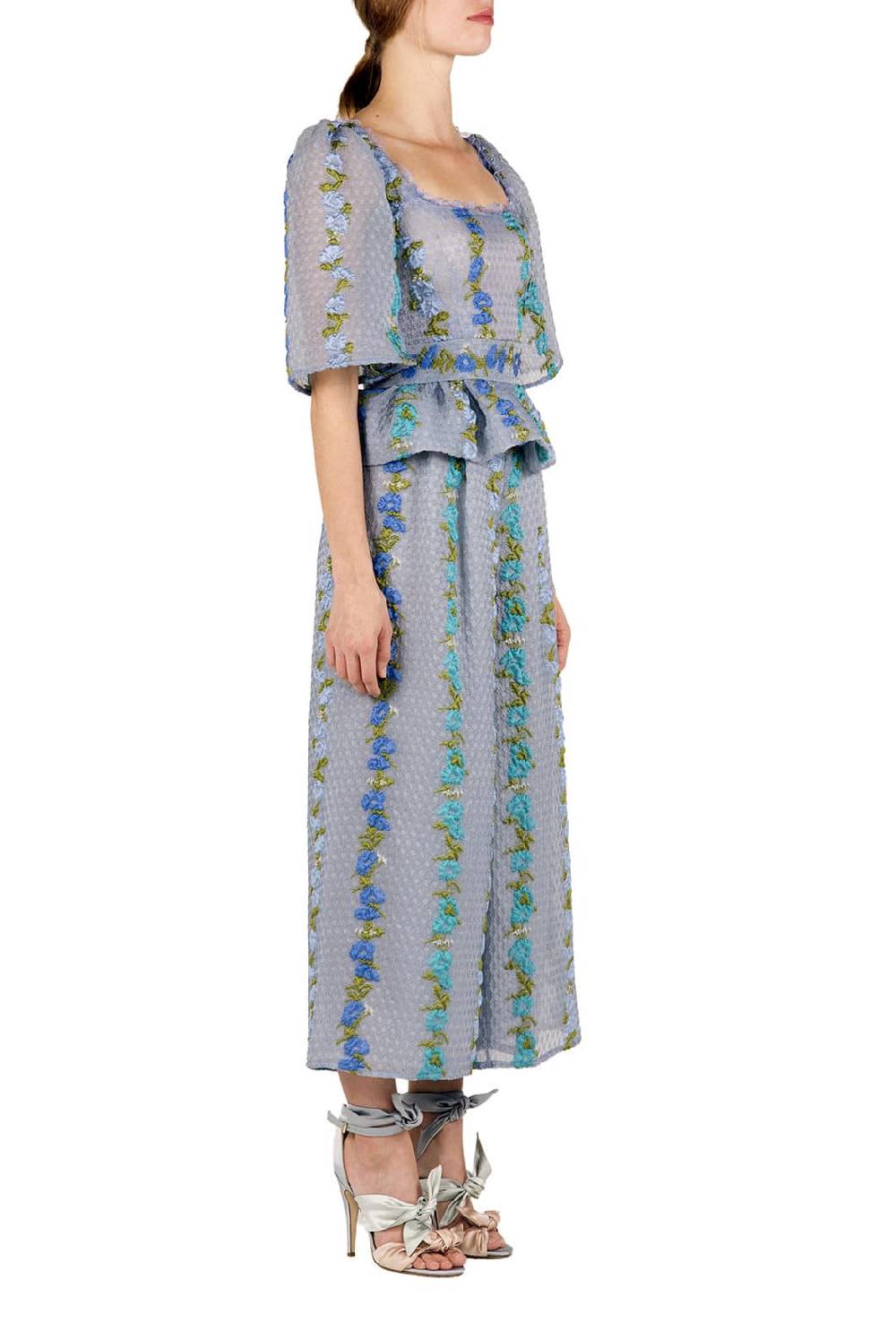 Luisa Beccaria Pantaloni a vita alta in organza fil coupé floreale a righe Offerta settimanale
