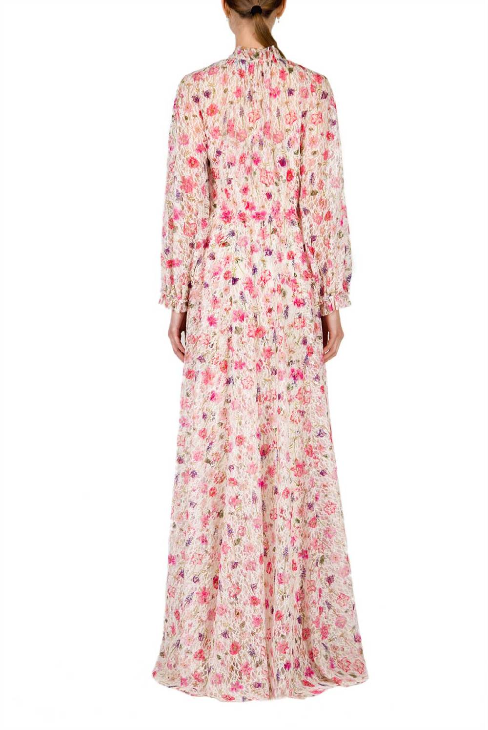 Luisa Beccaria Maxi abito in pizzo con collo a lupetto stampato floreale Ritorno libero