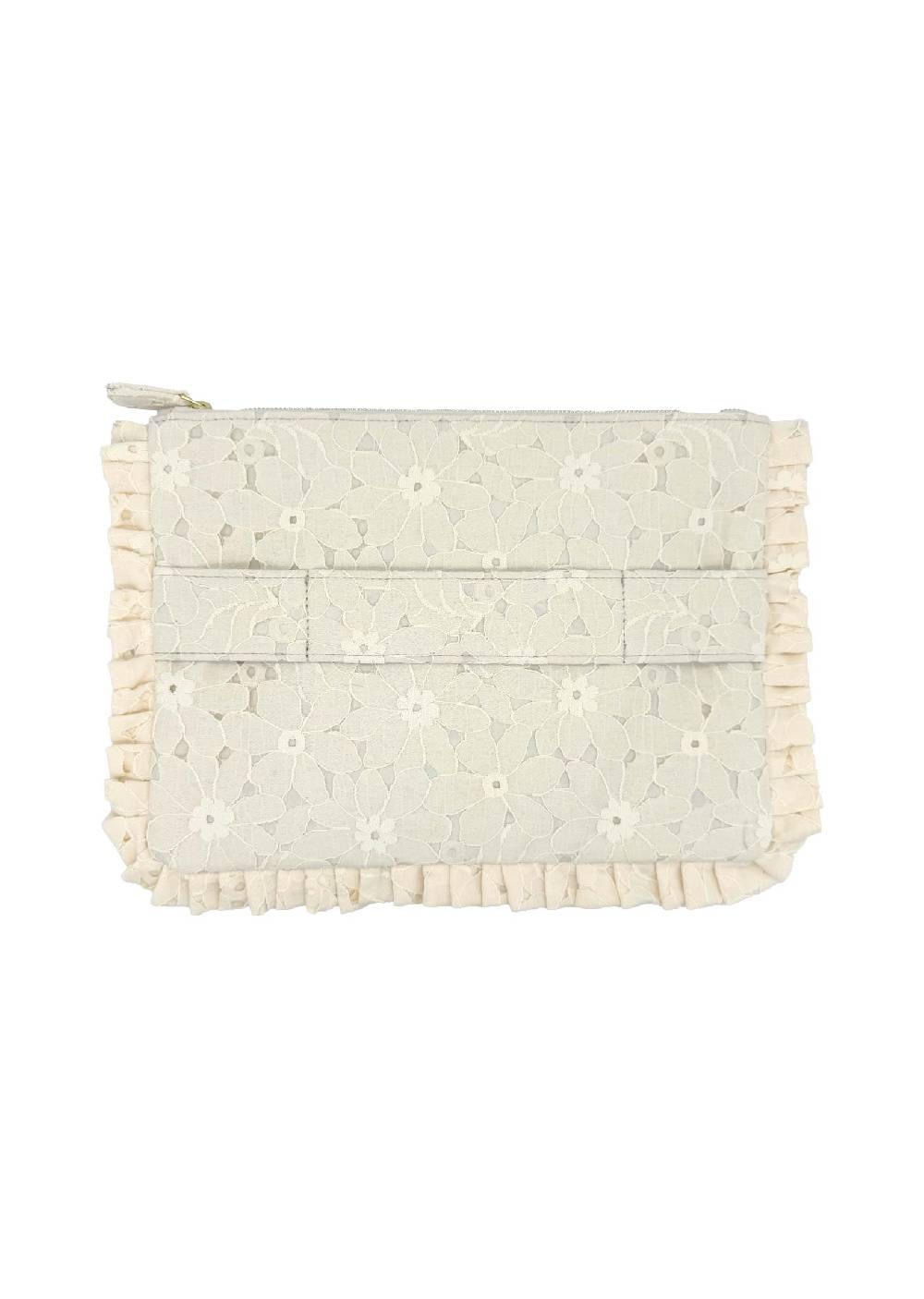Luisa Beccaria Pochette Grande a Mano in Pizzo Floreale Crema Promozione temporanea