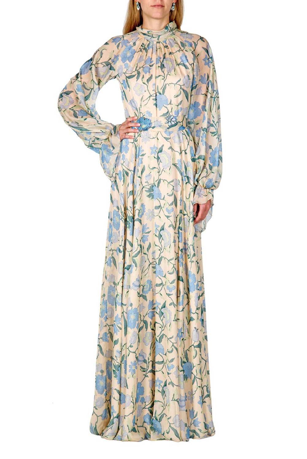 Luisa Beccaria Maxi abito in chiffon di seta con fiori di campo Fino al 65% di sconto