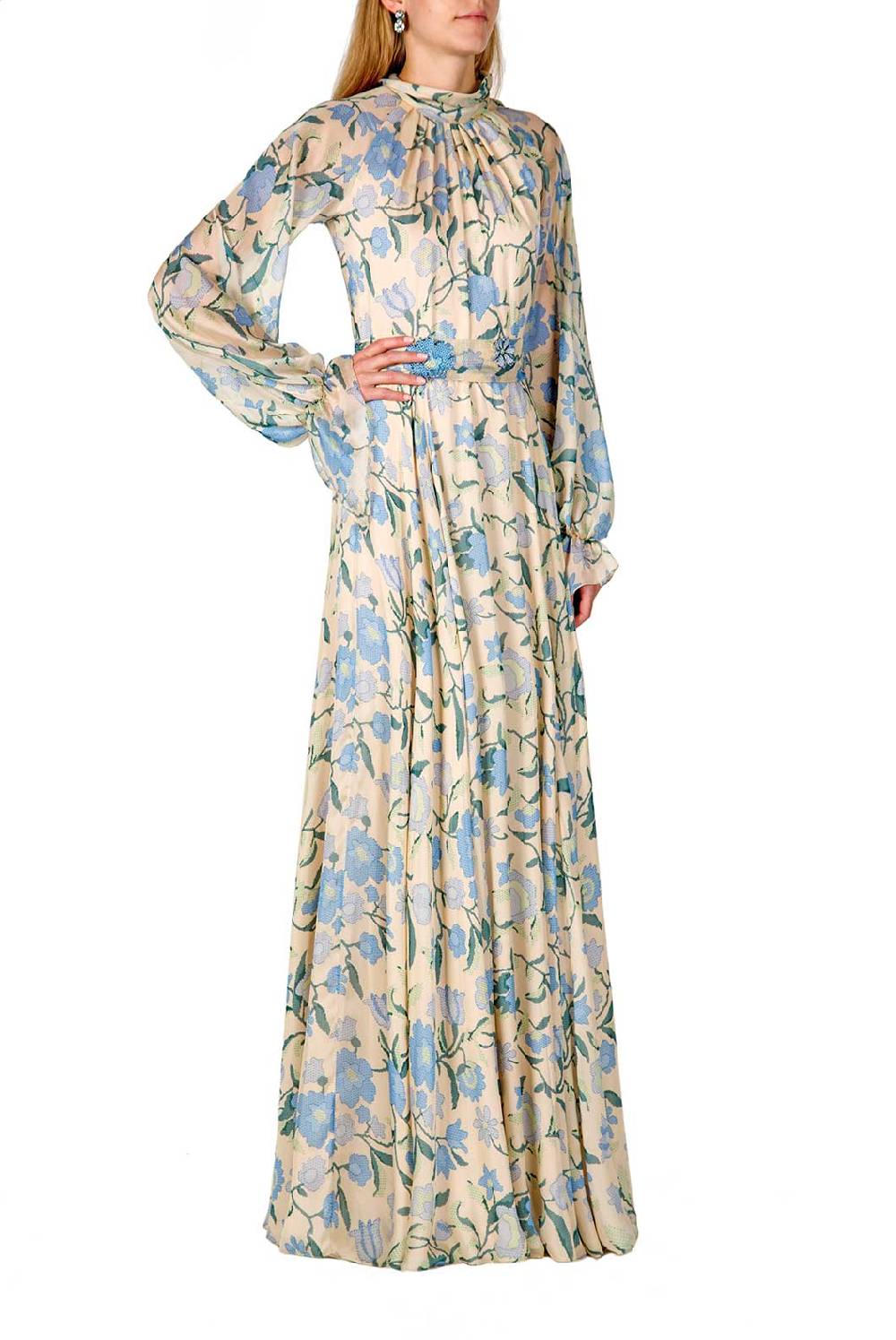 Luisa Beccaria Maxi abito in chiffon di seta con fiori di campo Fino al 65% di sconto