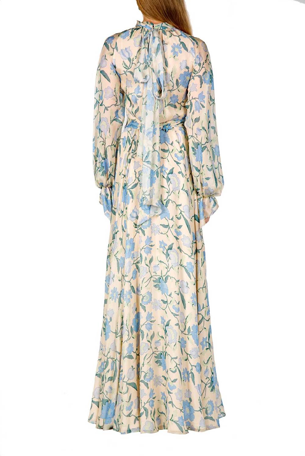 Luisa Beccaria Maxi abito in chiffon di seta con fiori di campo Fino al 65% di sconto