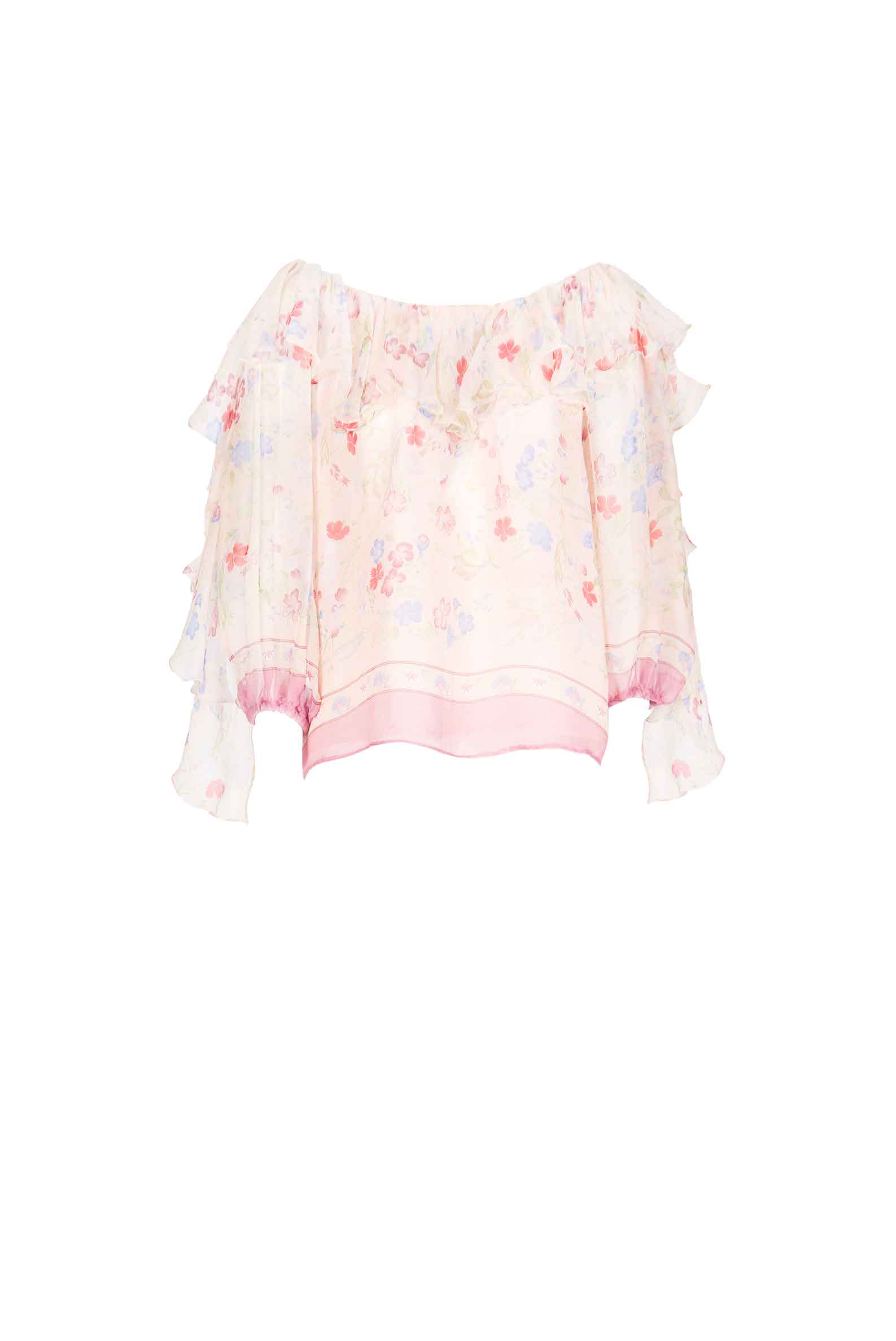 Luisa Beccaria Blusa in chiffon stampata con volant a fiori Gilly Only for today