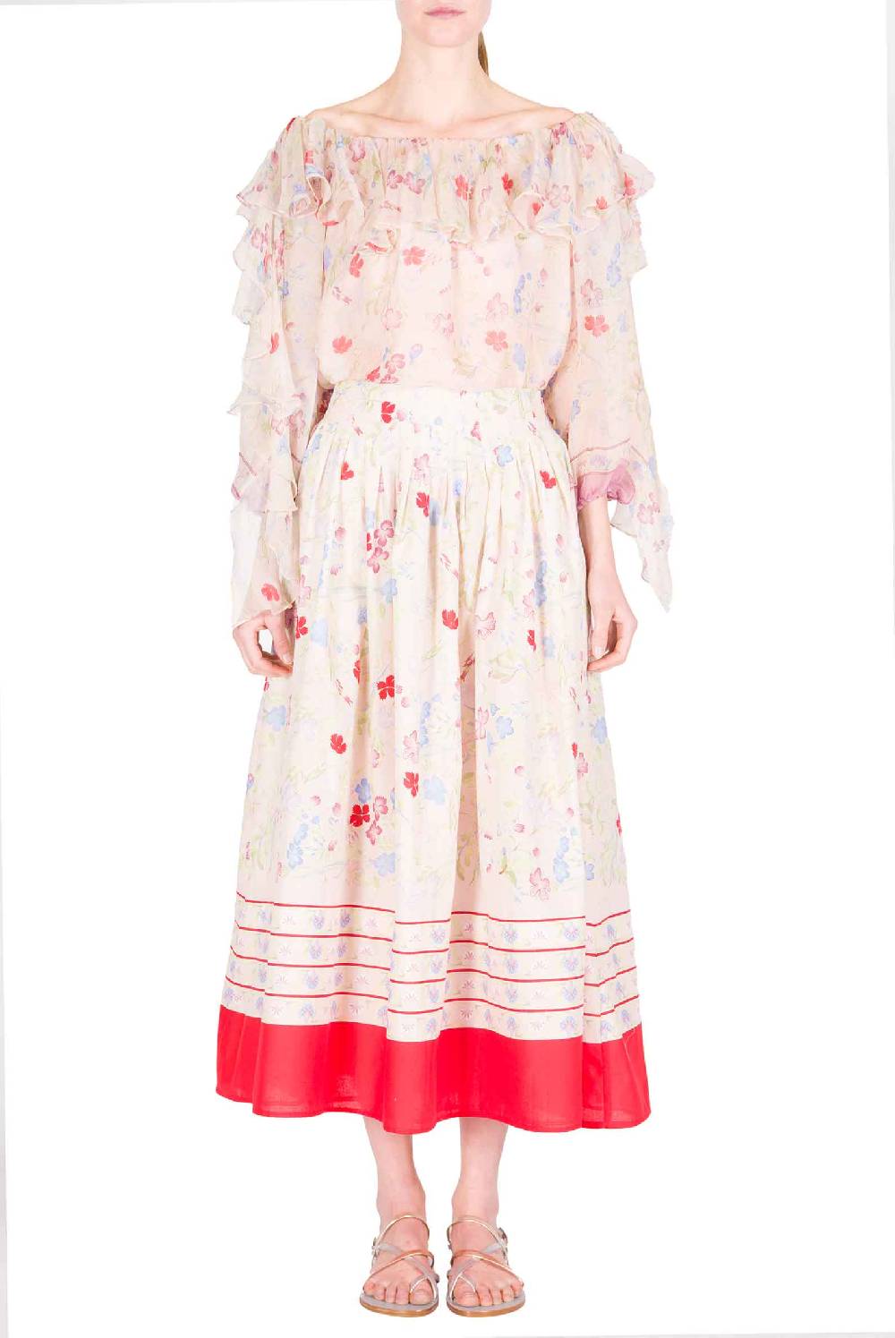 Luisa Beccaria Blusa in chiffon stampata con volant a fiori Gilly Only for today