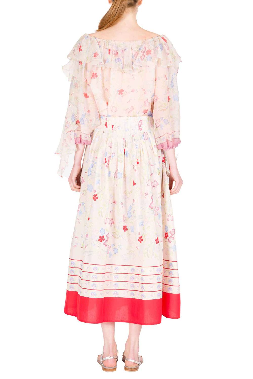 Luisa Beccaria Blusa in chiffon stampata con volant a fiori Gilly Only for today